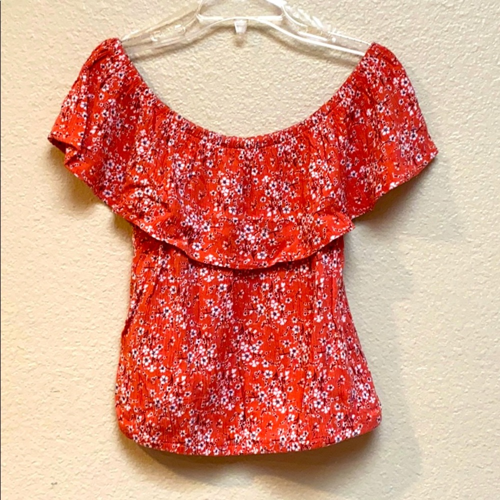 Tilly’s White Fawn Floral Girls Ruffle Blouse, Size M